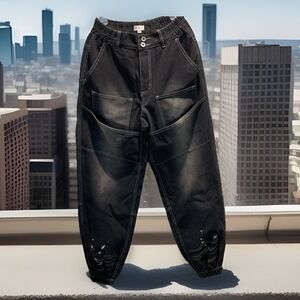 Pol Black Denim Distressed Painted Joggers Baggy Pockets Women's Size S